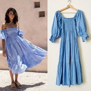 Bird & Kite MEDIUM Isabella tiered midi dress in Bluebell gingham